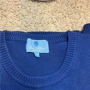 Ben Silver 100% Cotton Blue Crewneck Sweater with Ribbed Detailing